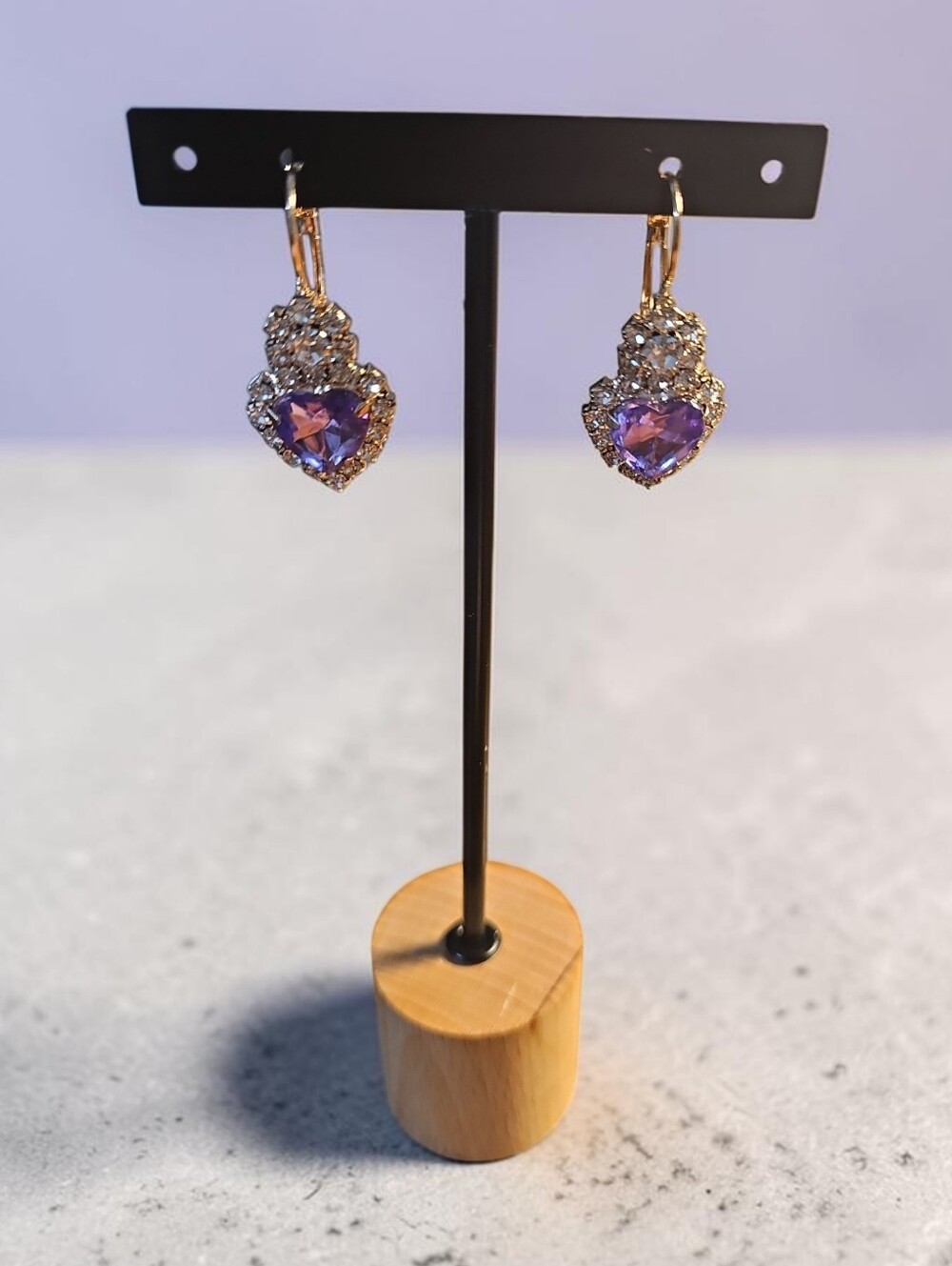 Sassified Boutique Nwt Gold Heart Drop Earrings with Purple Crystal